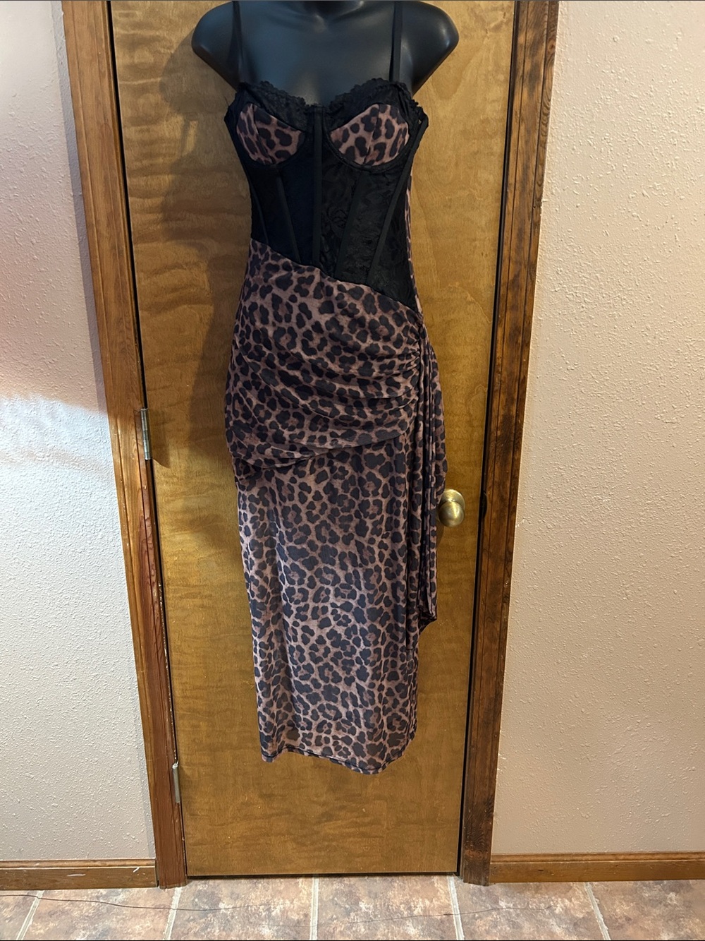 Leopard Print Ruched Midi Skirt - Brown NWOT